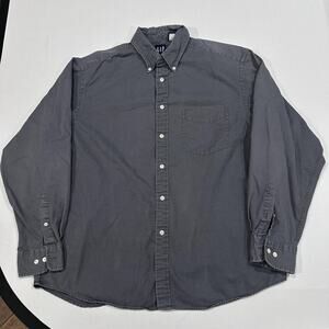 Vintage 90s Y2K Gap Shirt Mens L Gray Button Up Long Sleeve 100% Cotton